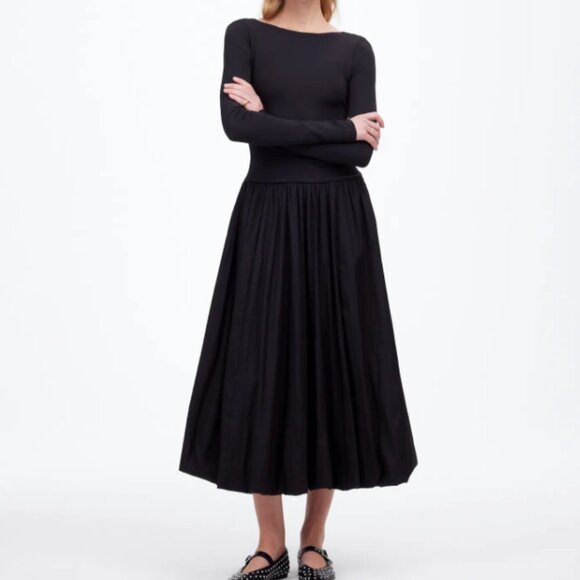Madewell Dress Womens Midi Bubble-Hem Fit Flare Black Balletcore Size 0 NEW‎ - Picture 1 of 8